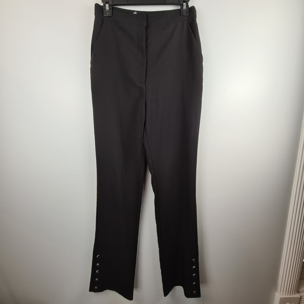 NBD Womens Black Straight Leg Snap Button Cuff High Rise Trousers Size M Classic
